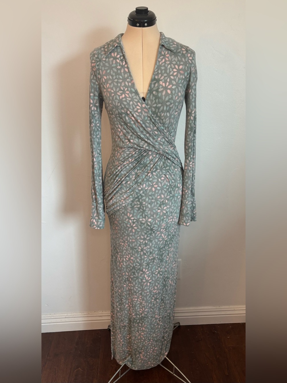 Free People Shayla Faux Wrap Midi Dress Mint Combo Sage Green Pink Blue Floral S